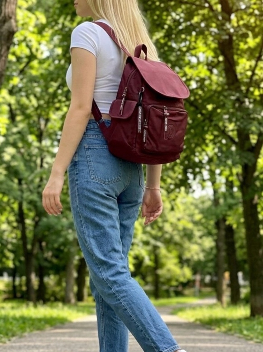 Water-Resistant Burgundy Oxford Backpack with Laptop Sleeve & Luggage Strap